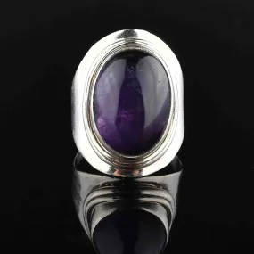 Vintage Amethyst Cabochon Silver Ring, Sz 8.5