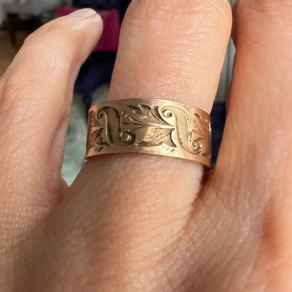 Vintage Patterned Wedding Band Ring