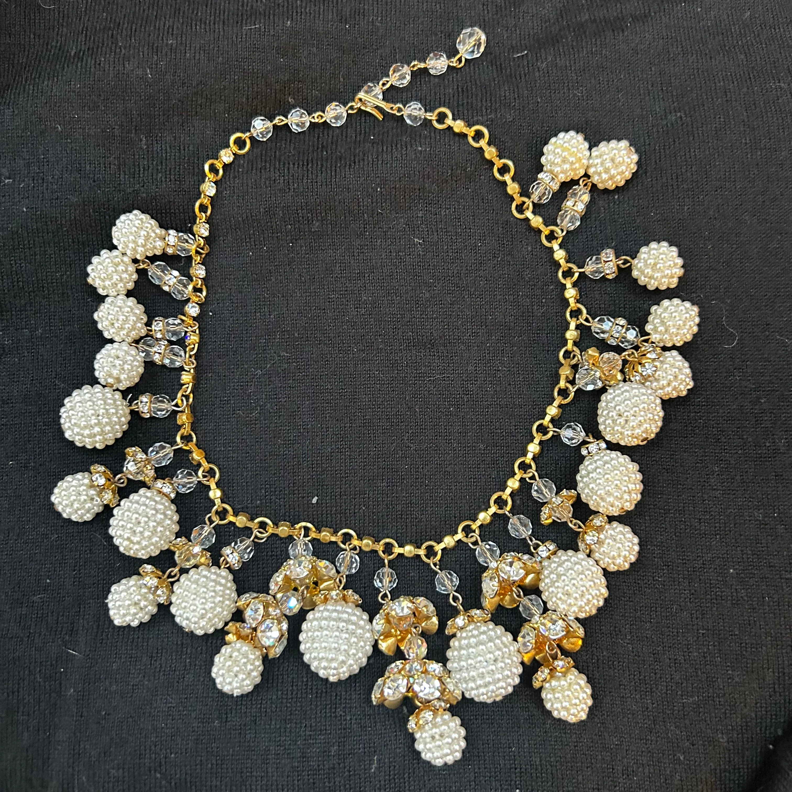 Vintage Seed Pearl & Clear Crystal Choker Necklace