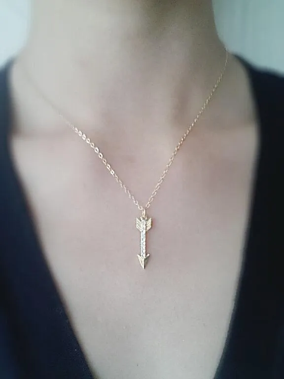 Wholesale Gold Arrow Necklace with Crystals, 24k gold Arrow, Arrow Pendant,Minimalist Arrow,Crystal Arrow Necklace,Dainty Arrow