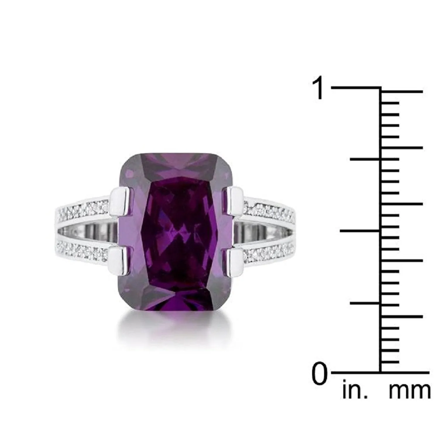 WildKlass 8.6ct Amethyst CZ Rhodium Plated Emerald Classic Cocktail Ring