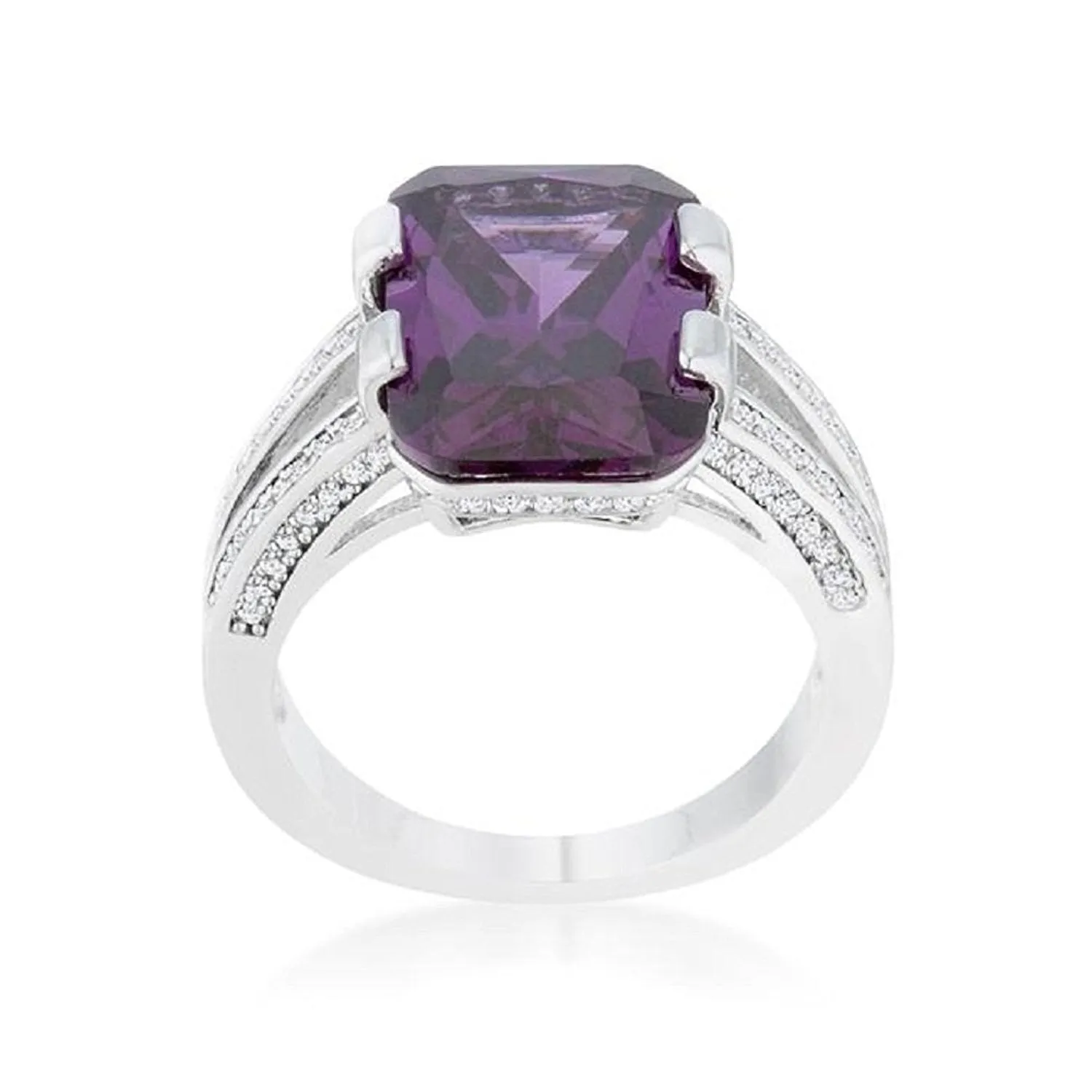 WildKlass 8.6ct Amethyst CZ Rhodium Plated Emerald Classic Cocktail Ring