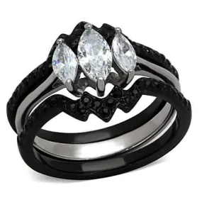 WildKlass Stainless Steel Ring Wedding Two-Tone IP Black Women AAA Grade CZ Clear