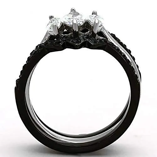 WildKlass Stainless Steel Ring Wedding Two-Tone IP Black Women AAA Grade CZ Clear