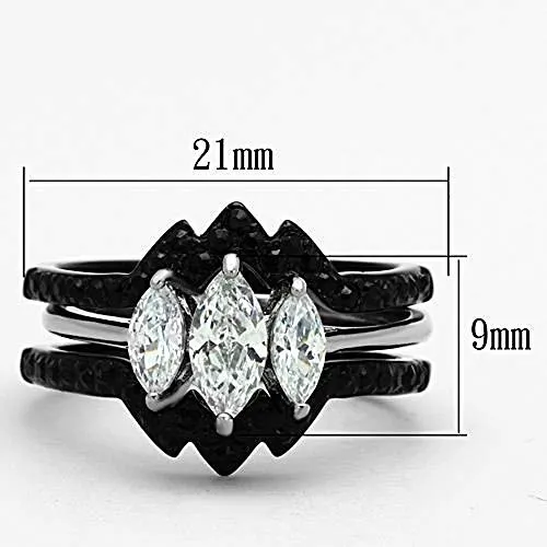 WildKlass Stainless Steel Ring Wedding Two-Tone IP Black Women AAA Grade CZ Clear