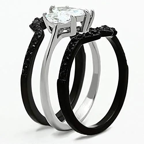 WildKlass Stainless Steel Ring Wedding Two-Tone IP Black Women AAA Grade CZ Clear