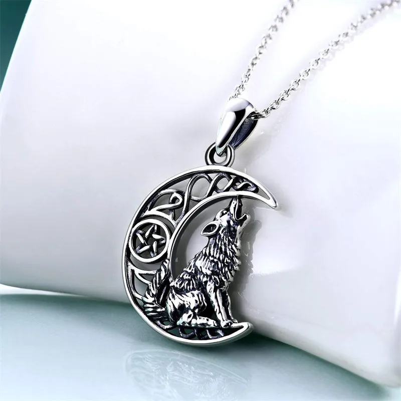 Wolf Jewelry Sterling Silver Howling Wolf Pendant Necklace Jewelry for Wolf Lover Women Men Girls Mom Friend Birthday