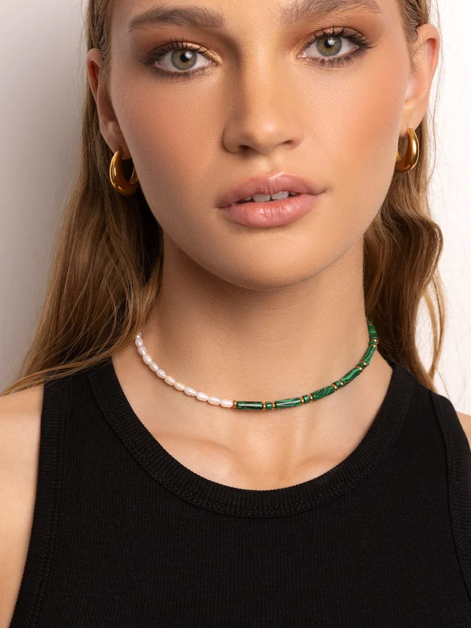 Women's Pearl Choker with Malachite