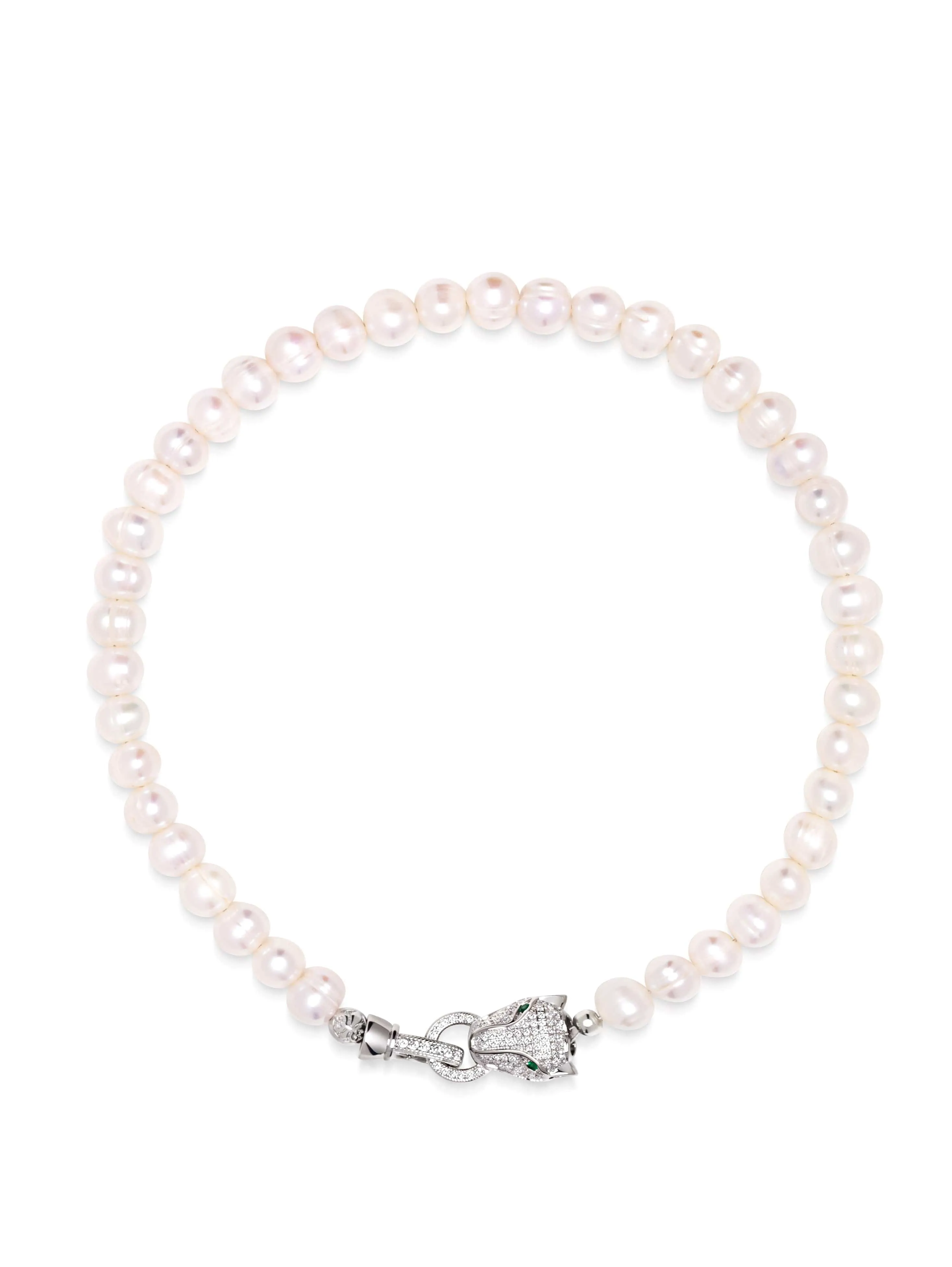 Women's Pearl Choker with Silver Panther Head